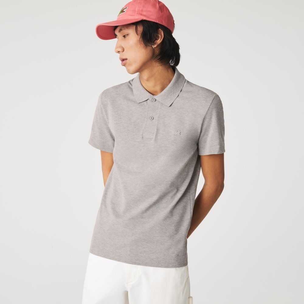 Lacoste Slim Fit Organic Stretch Cotton Pique Polo Grey Chine | RUS-649715