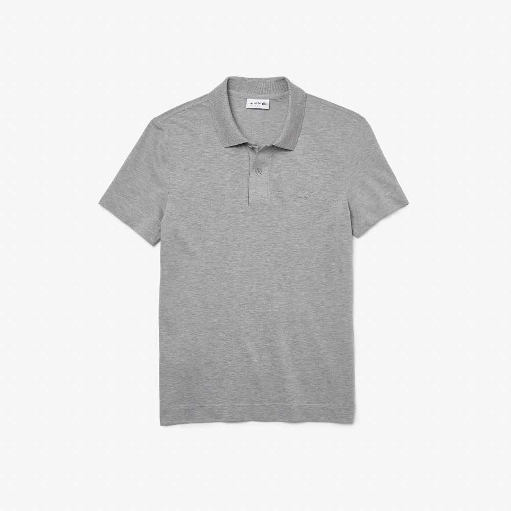 Lacoste Slim Fit Organic Stretch Cotton Pique Polo Grey Chine | RUS-649715