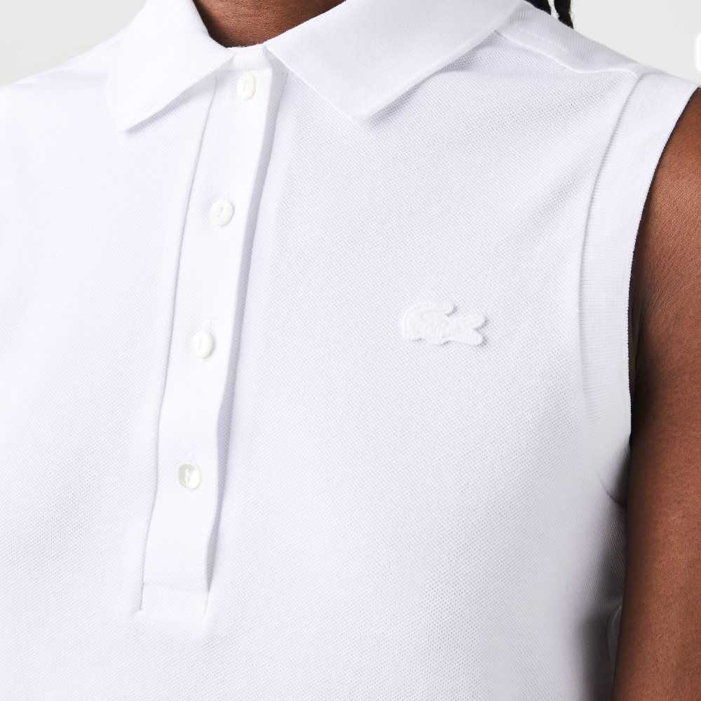 Lacoste Slim Fit Sleeveless Cotton Pique Polo Shirt White | VYI-523679