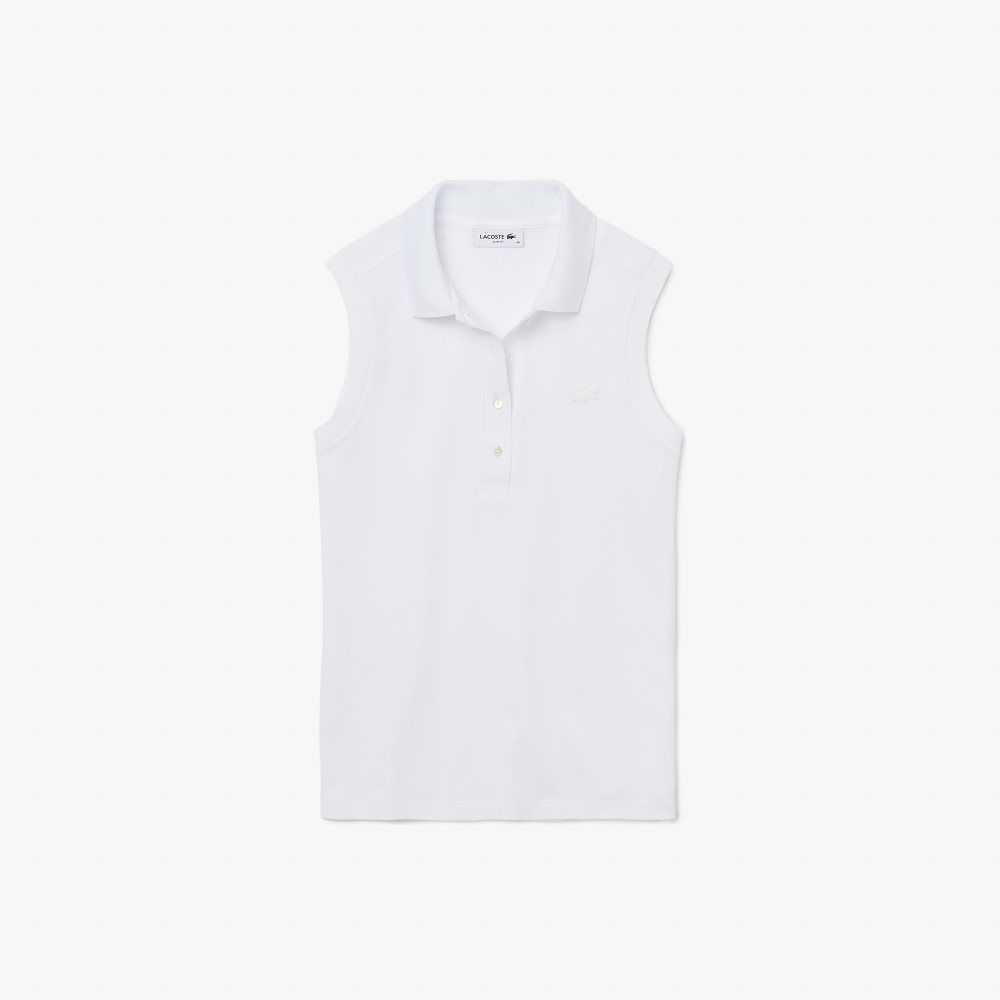 Lacoste Slim Fit Sleeveless Cotton Pique Polo Shirt White | VYI-523679