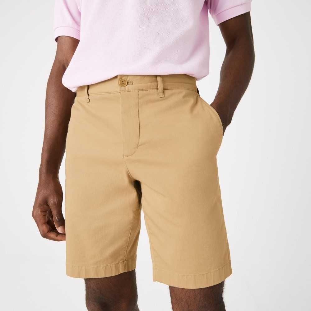 Lacoste Slim Fit Stretch Cotton Bermuda Shorts Beige | BPY-513940