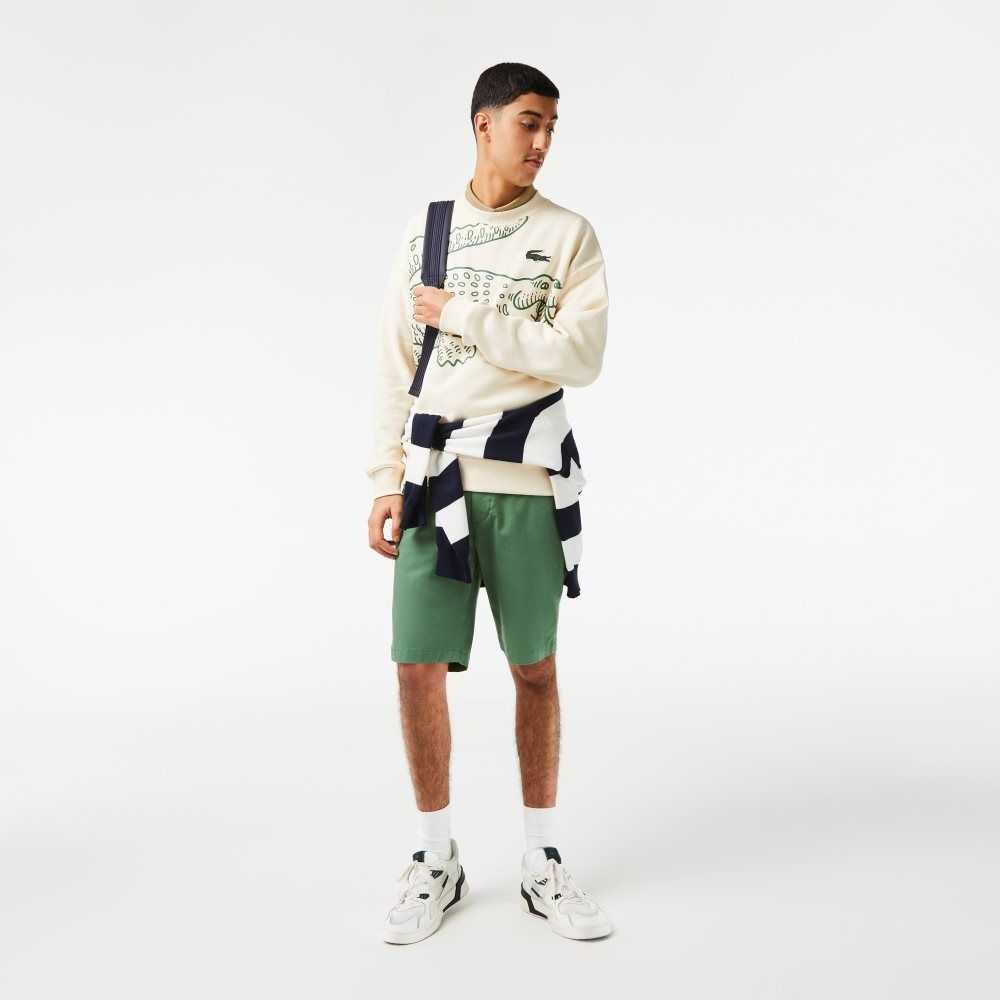 Lacoste Slim Fit Stretch Cotton Bermuda Shorts Khaki Green | NFZ-201576