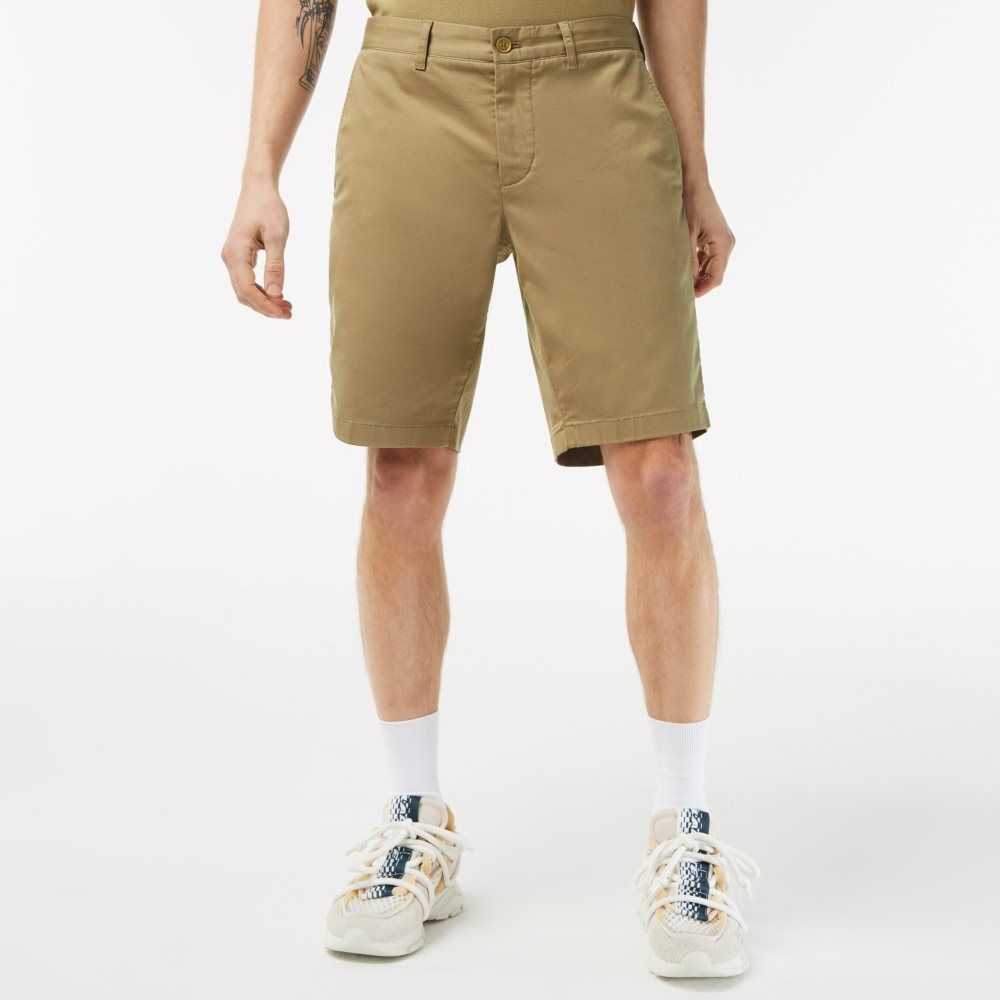 Lacoste Slim Fit Stretch Cotton Bermuda Shorts Beige | UIE-183956