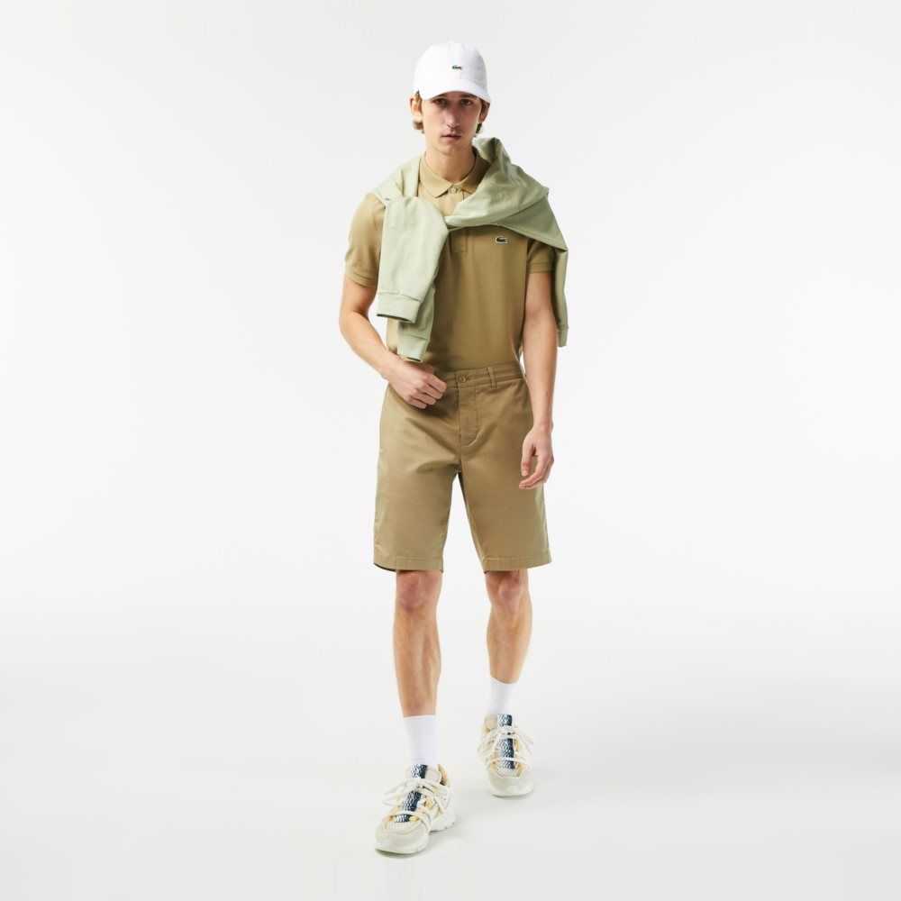 Lacoste Slim Fit Stretch Cotton Bermuda Shorts Beige | UIE-183956