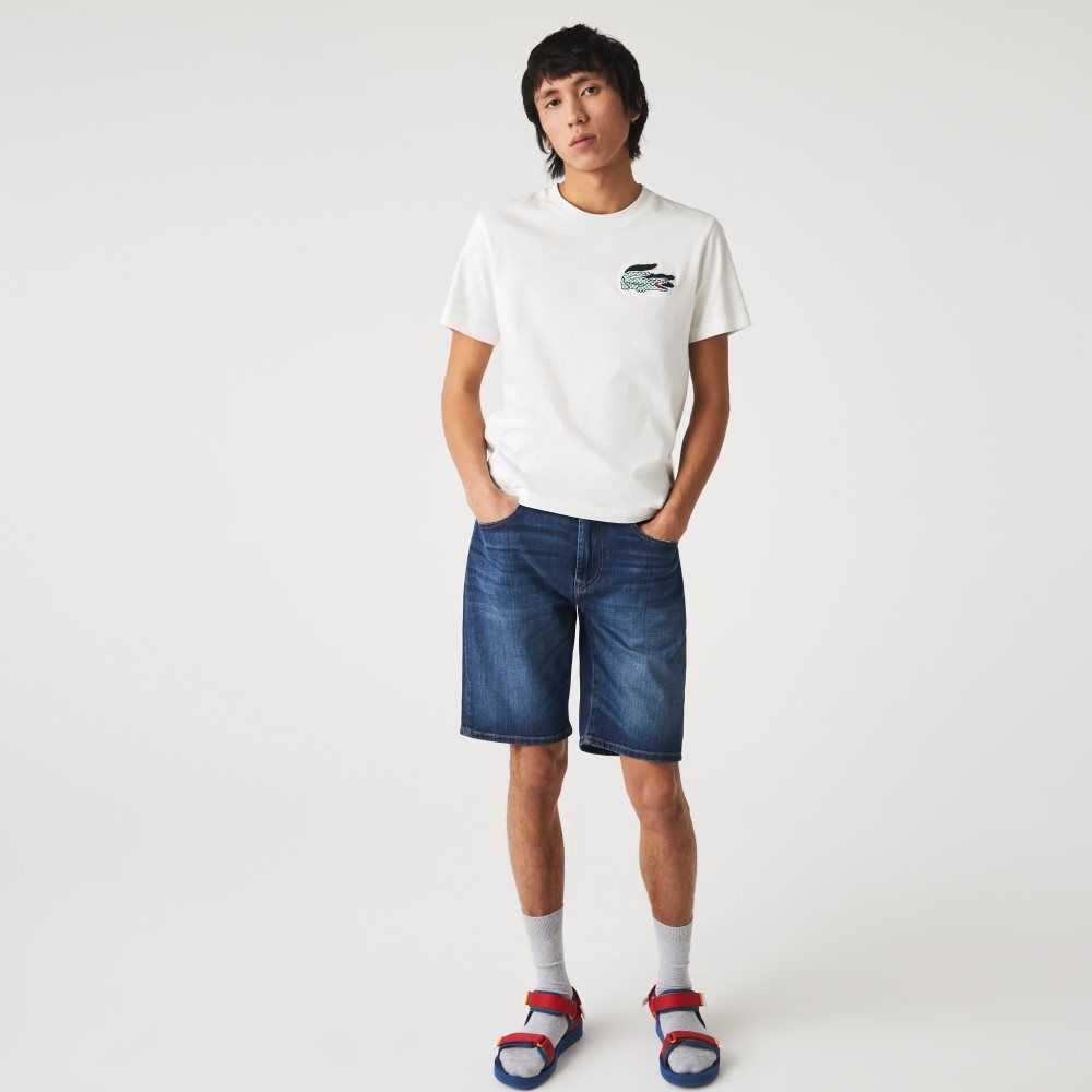 Lacoste Slim Fit Stretch Cotton Denim Bermuda Shorts Blue | RQN-825901