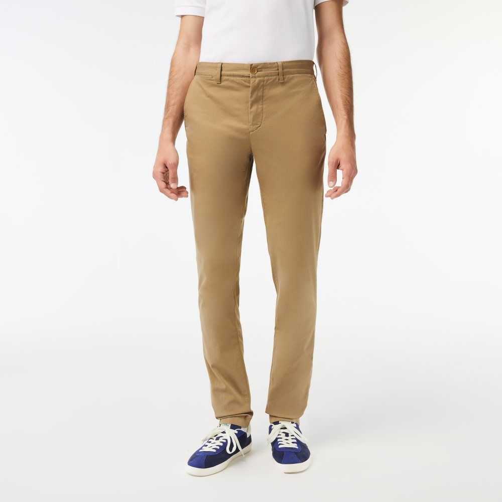 Lacoste Slim Fit Stretch Cotton Pants Beige | RLE-798104