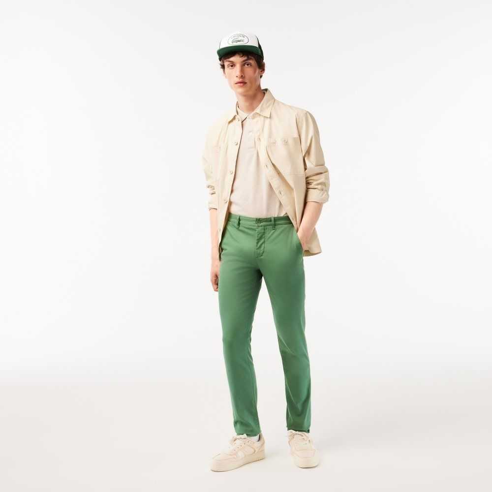 Lacoste Slim Fit Stretch Cotton Pants Khaki Green | QAH-581340