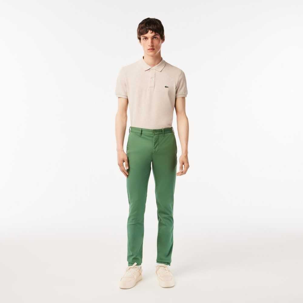 Lacoste Slim Fit Stretch Cotton Pants Khaki Green | QAH-581340