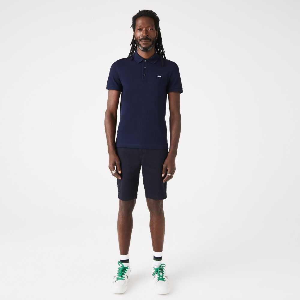 Lacoste Slim Fit Stretch Cotton Pique Grey Crocodile Polo Navy Blue | AWC-829156