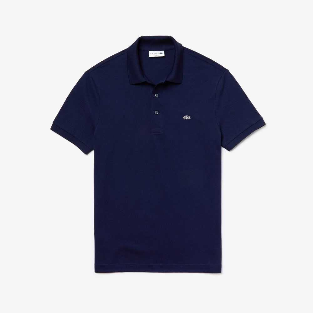 Lacoste Slim Fit Stretch Cotton Pique Grey Crocodile Polo Navy Blue | AWC-829156