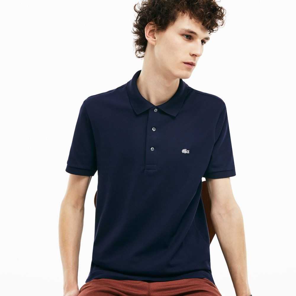 Lacoste Slim Fit Stretch Cotton Pique Grey Crocodile Polo Navy Blue | AWC-829156