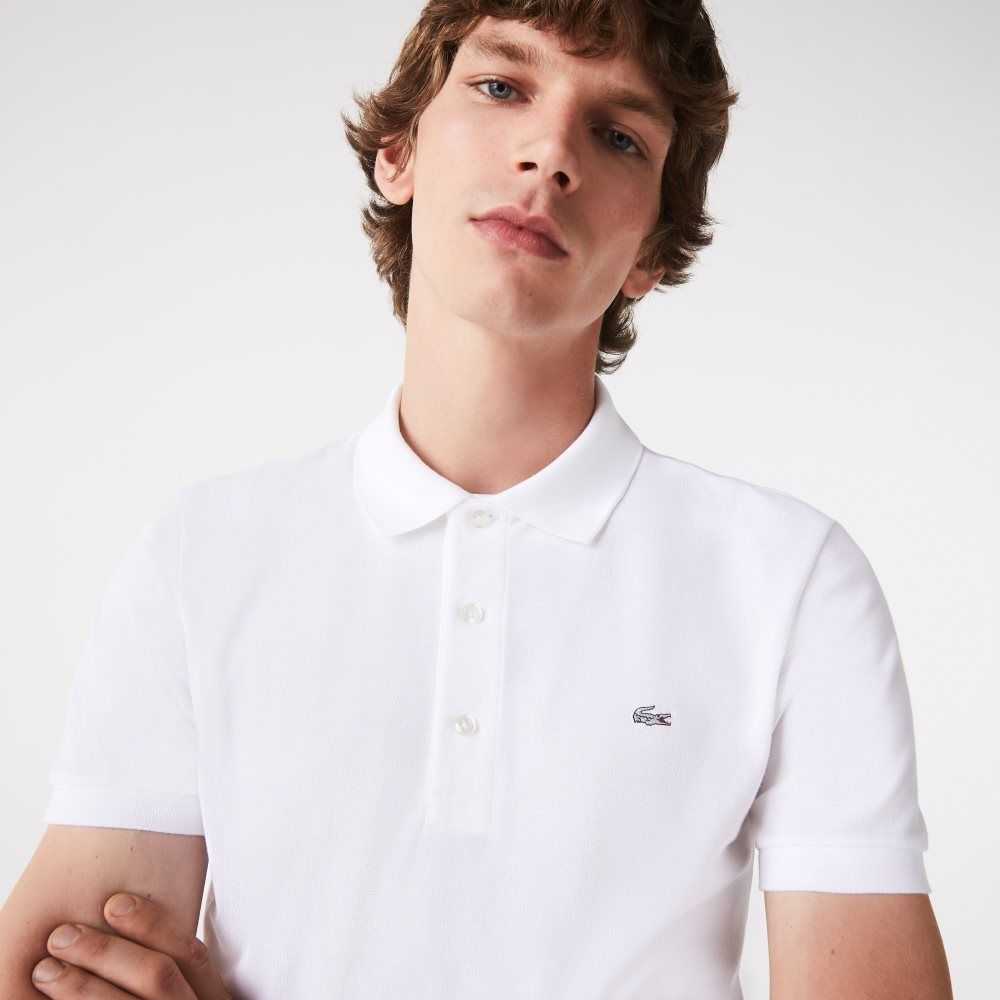 Lacoste Slim Fit Stretch Cotton Pique Grey Crocodile Polo White | JAT-319207