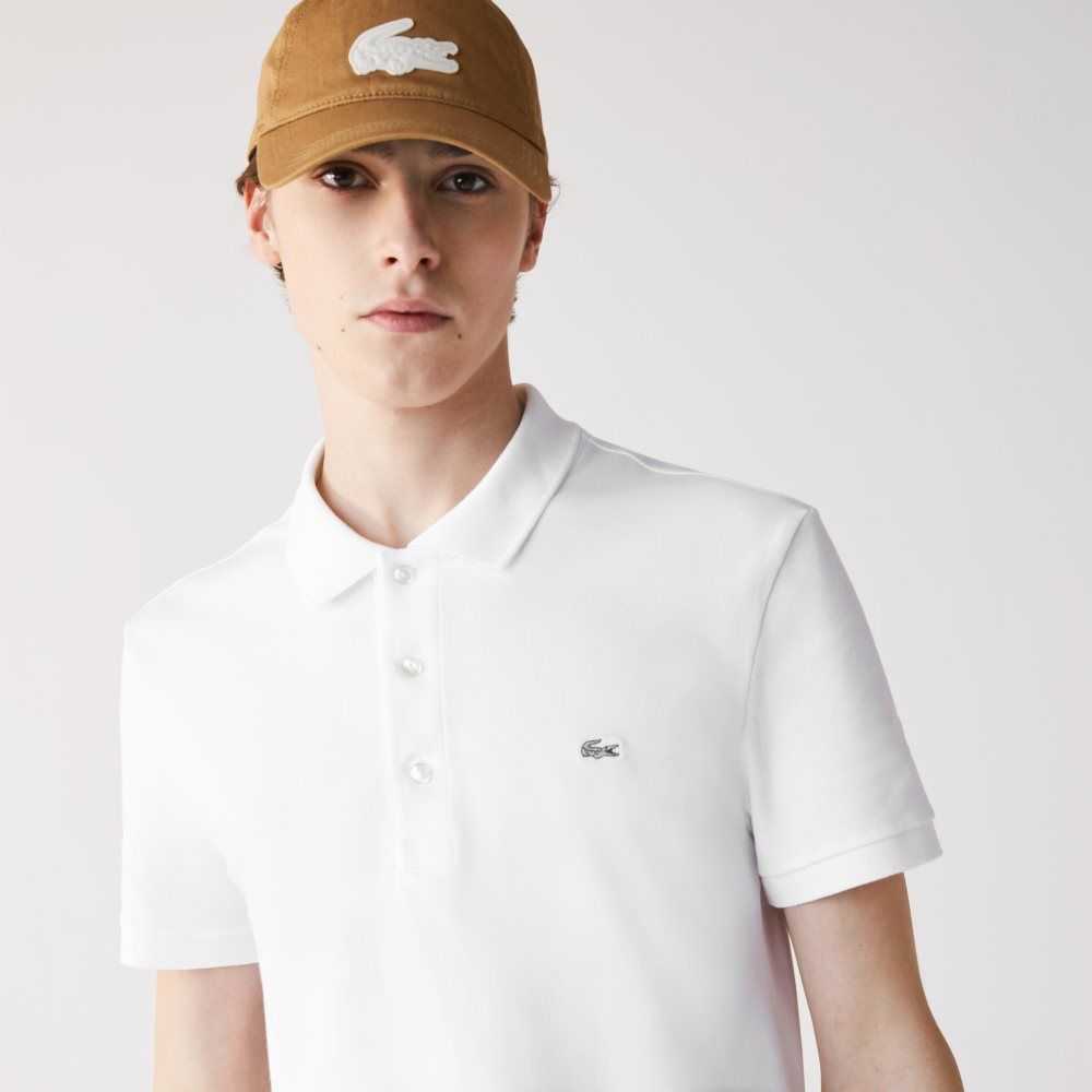 Lacoste Slim Fit Stretch Cotton Pique Grey Crocodile Polo White | JAT-319207