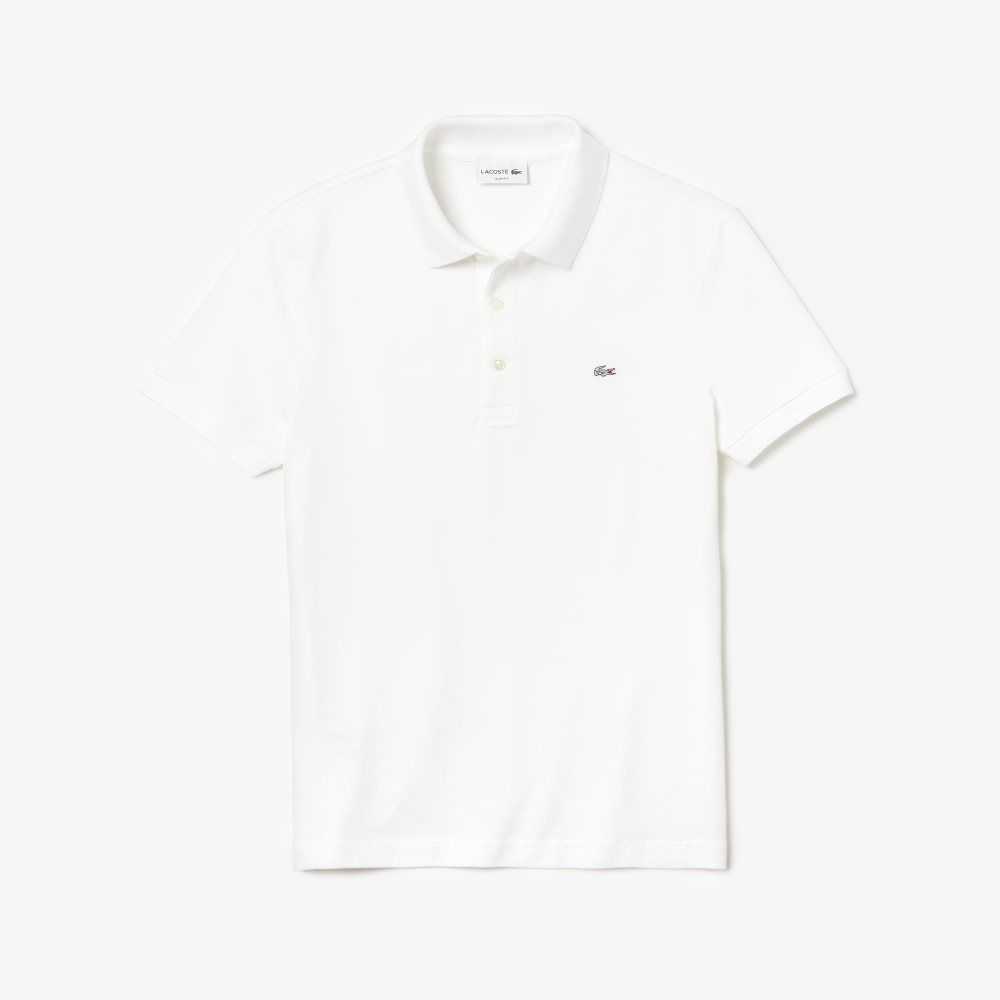 Lacoste Slim Fit Stretch Cotton Pique Grey Crocodile Polo White | JAT-319207