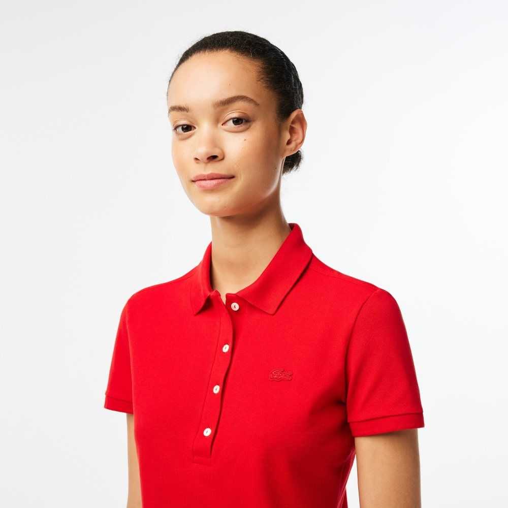 Lacoste Slim Fit Stretch Cotton Pique Polo Red | AVL-654071