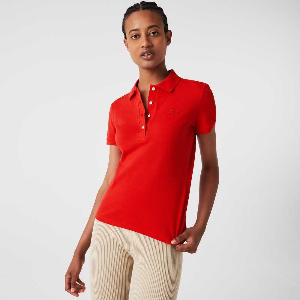 Lacoste Slim Fit Stretch Cotton Pique Polo Red | AVL-654071