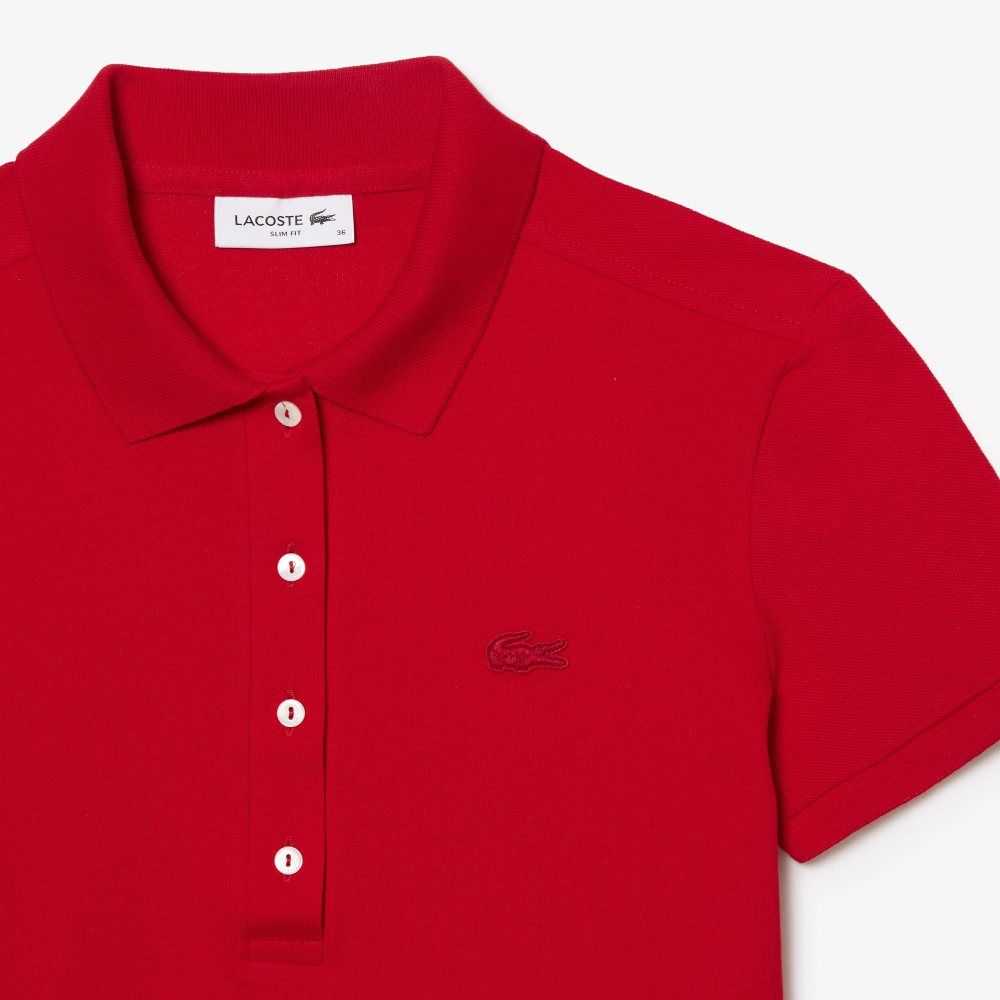 Lacoste Slim Fit Stretch Cotton Pique Polo Red | AVL-654071