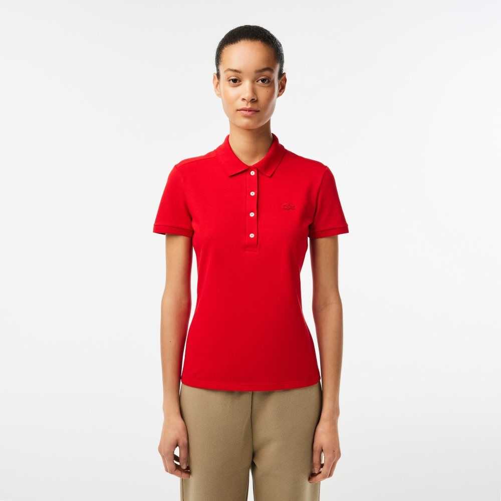 Lacoste Slim Fit Stretch Cotton Pique Polo Red | AVL-654071