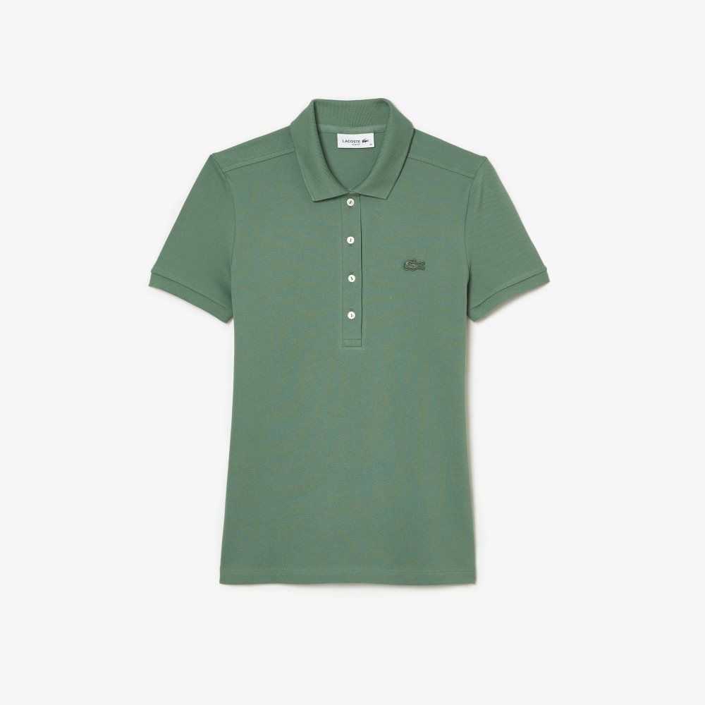 Lacoste Slim Fit Stretch Cotton Pique Polo Khaki Green | KMZ-258634