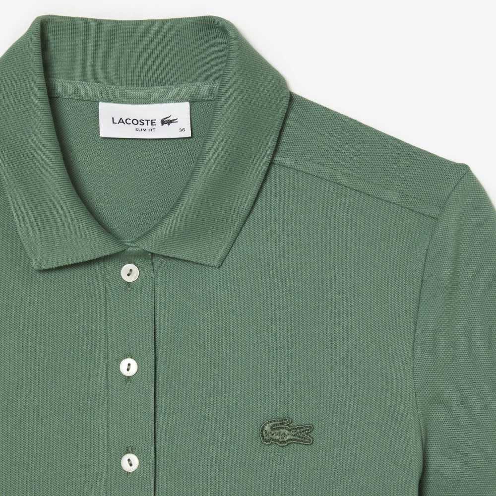 Lacoste Slim Fit Stretch Cotton Pique Polo Khaki Green | KMZ-258634