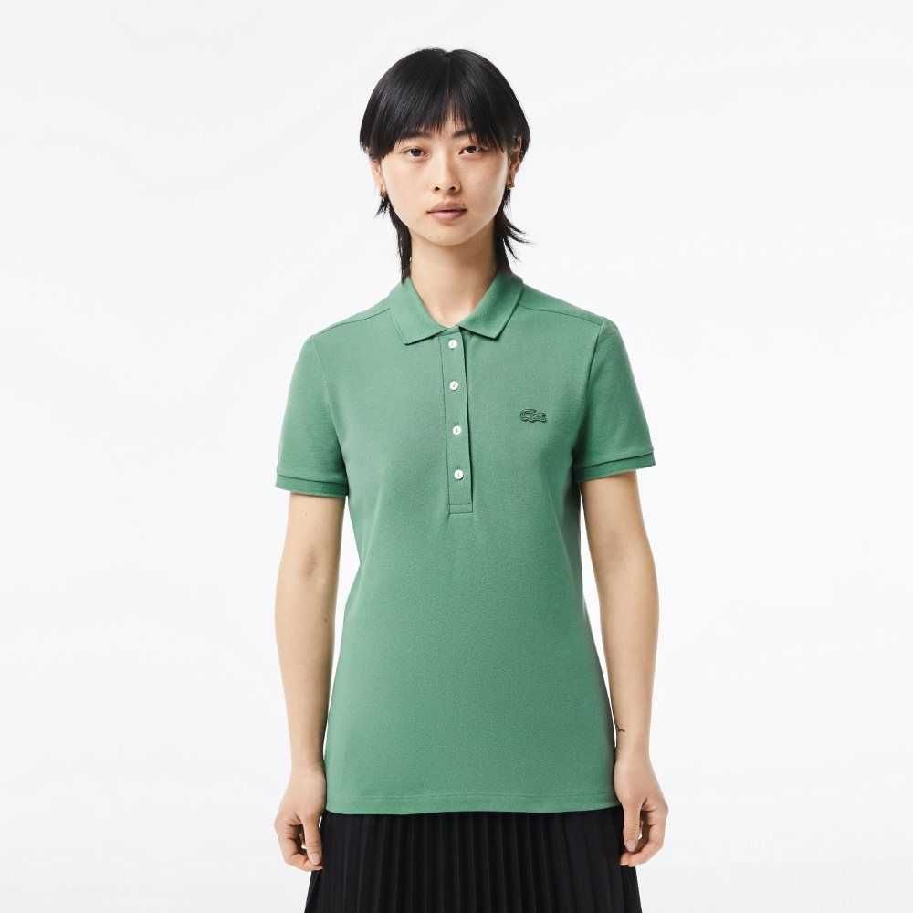 Lacoste Slim Fit Stretch Cotton Pique Polo Khaki Green | KMZ-258634