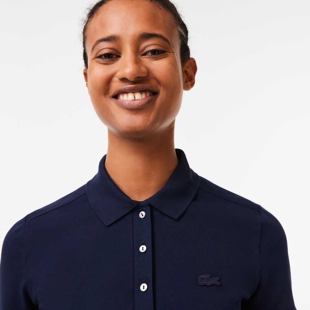 Lacoste Slim Fit Stretch Cotton Pique Polo Navy Blue | LUP-192745