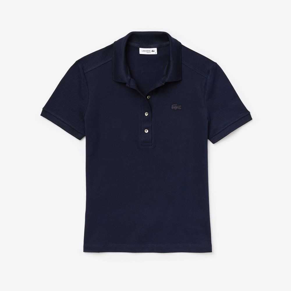 Lacoste Slim Fit Stretch Cotton Pique Polo Navy Blue | LUP-192745