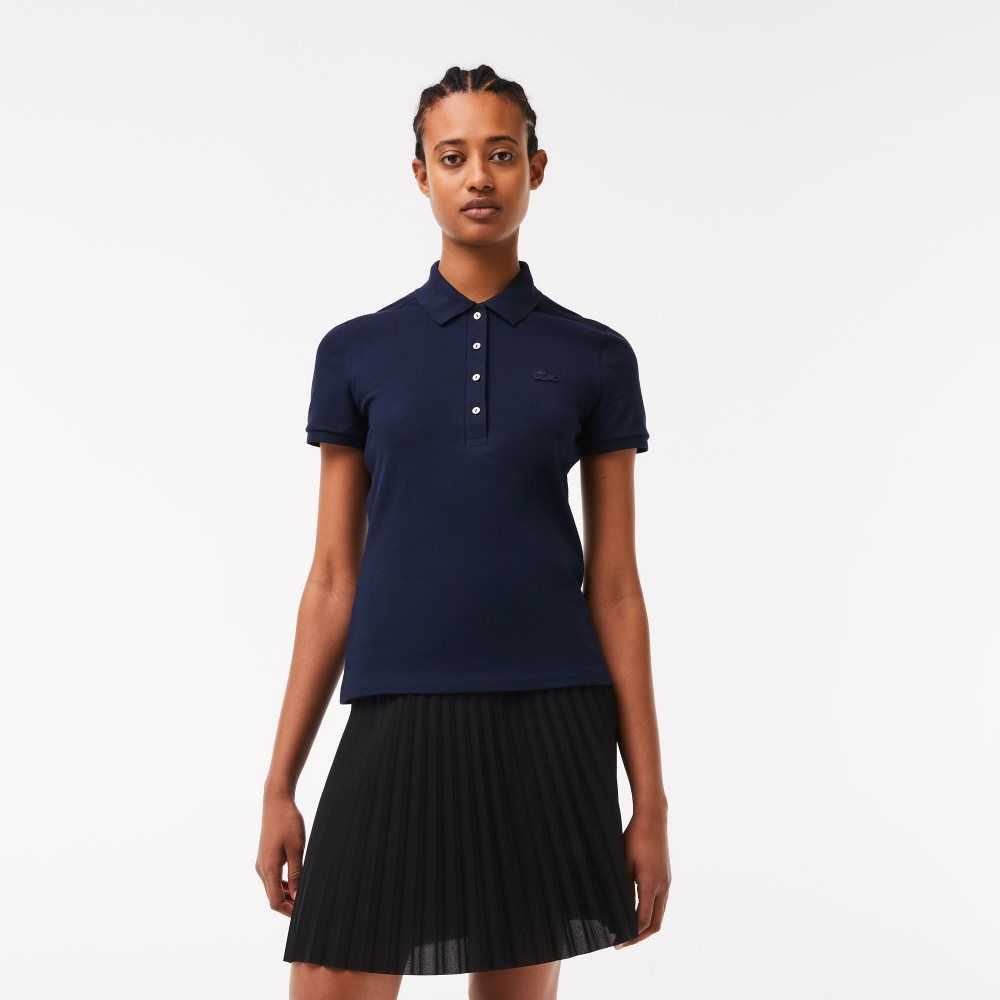 Lacoste Slim Fit Stretch Cotton Pique Polo Navy Blue | LUP-192745