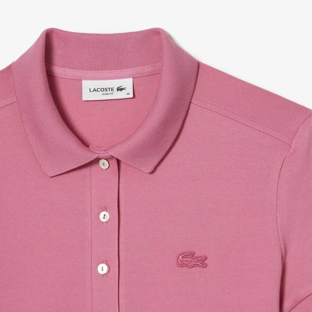 Lacoste Slim Fit Stretch Cotton Pique Polo Pink | OXW-716308