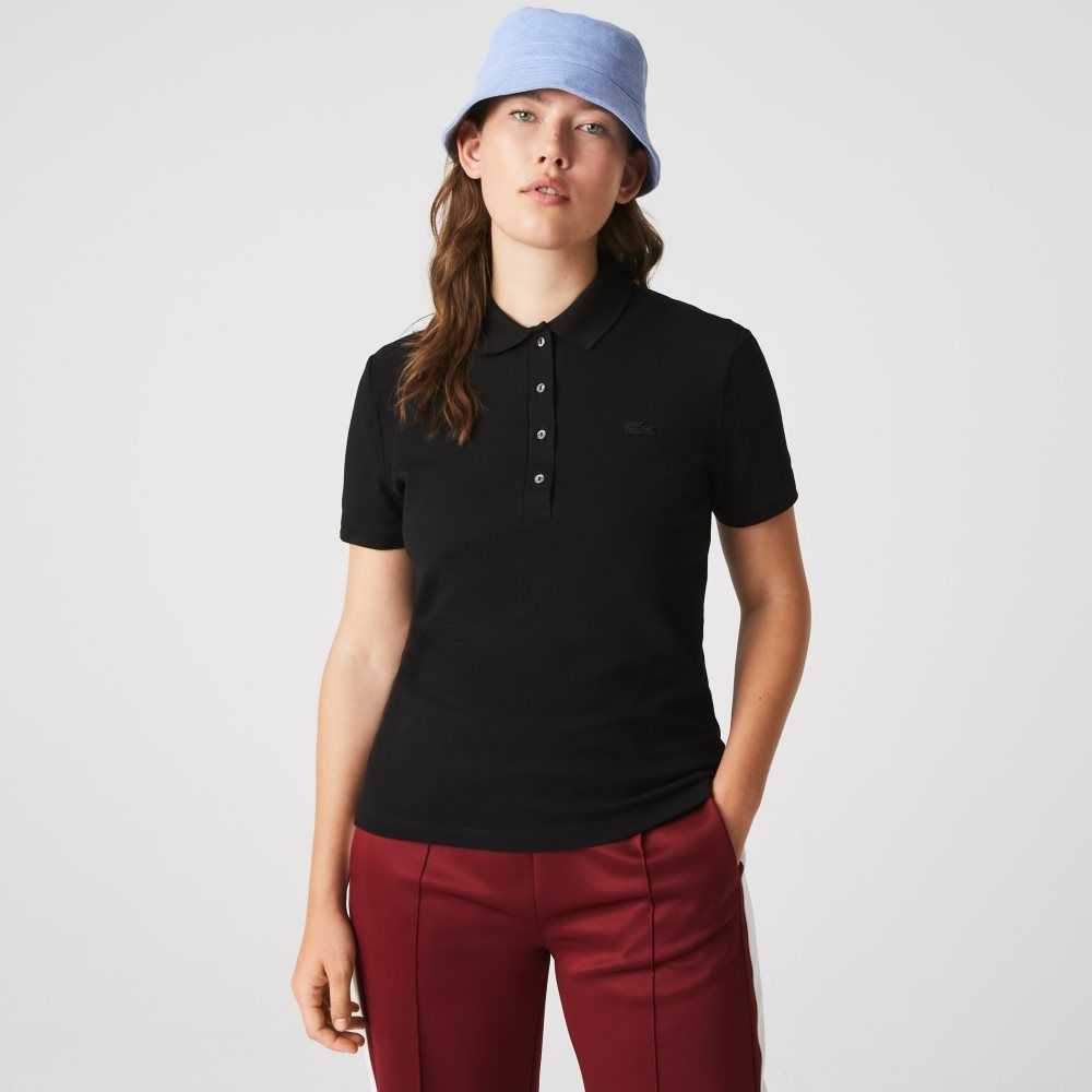 Lacoste Slim Fit Stretch Cotton Pique Polo Black | YJS-816574