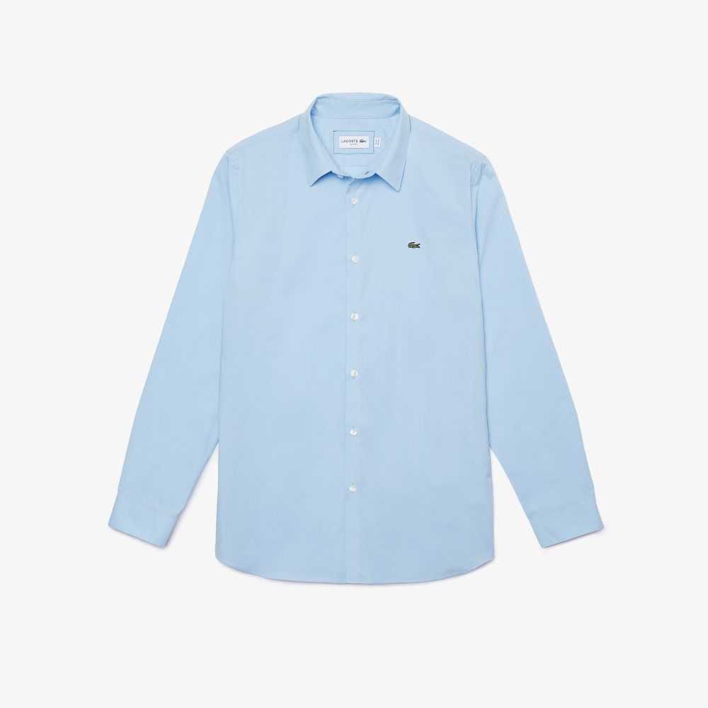 Lacoste Slim Fit Stretch Cotton Poplin Shirt Blue | NCJ-260358