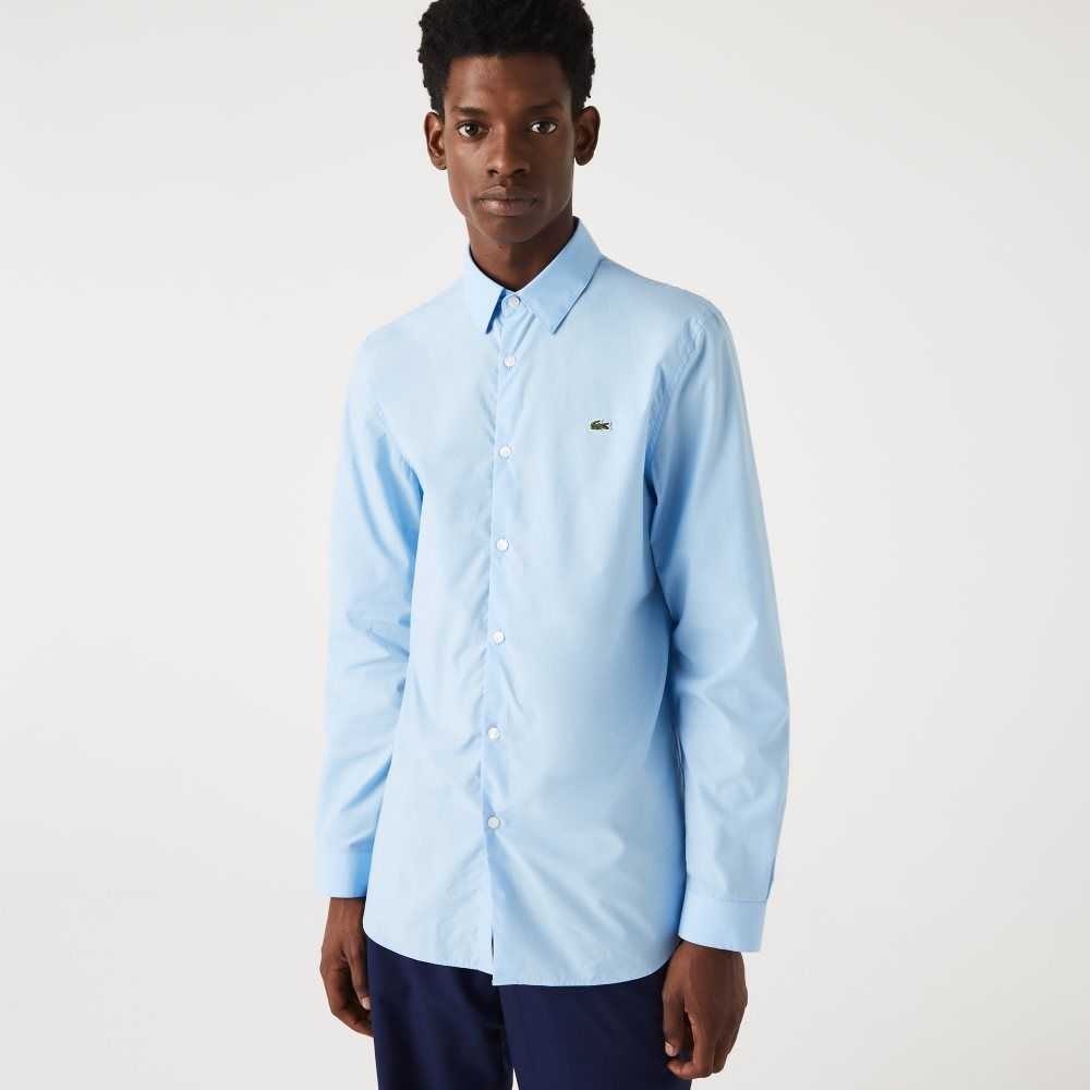 Lacoste Slim Fit Stretch Cotton Poplin Shirt Blue | NCJ-260358