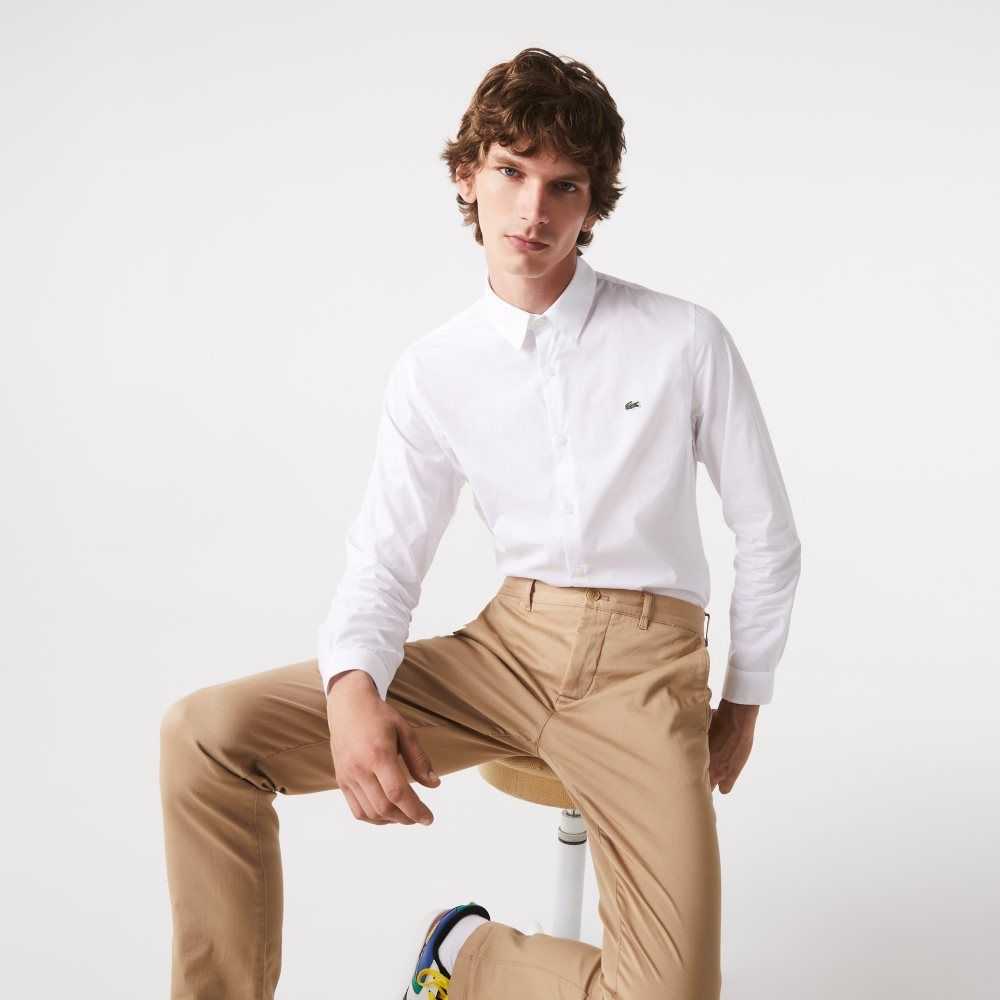 Lacoste Slim Fit Stretch Cotton Poplin Shirt White | SAR-356021