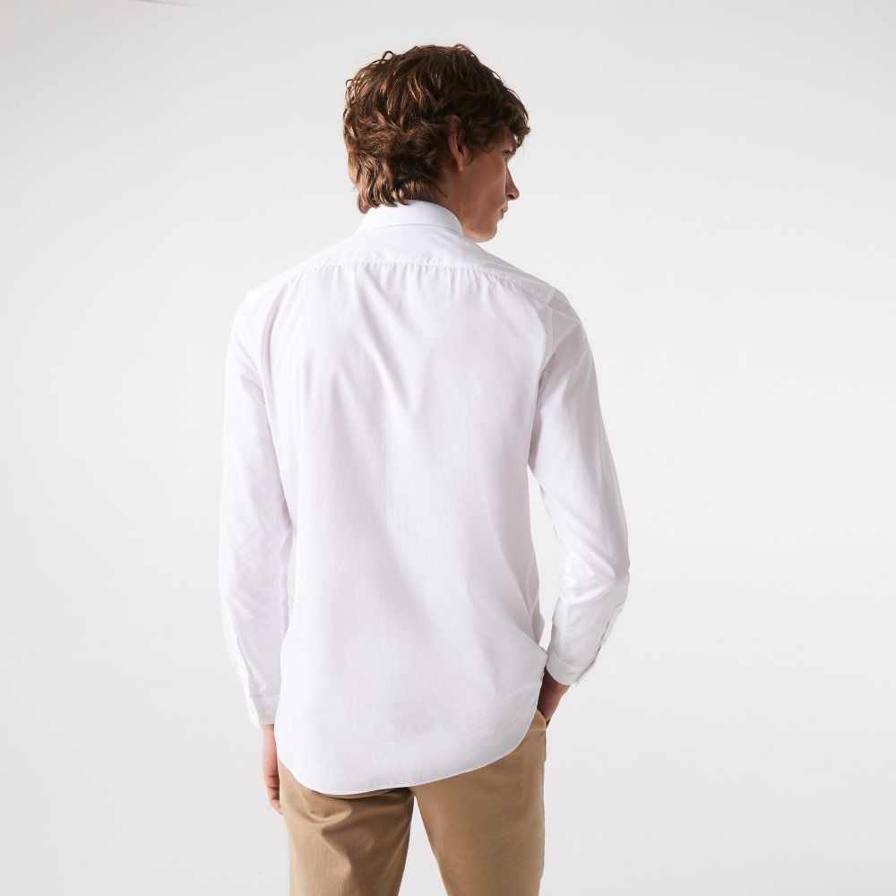 Lacoste Slim Fit Stretch Cotton Poplin Shirt White | SAR-356021