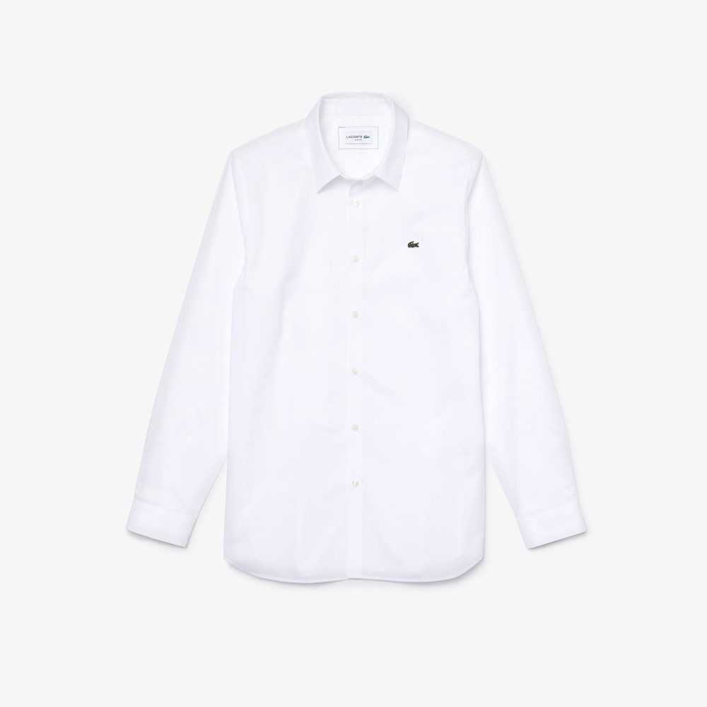 Lacoste Slim Fit Stretch Cotton Poplin Shirt White | SAR-356021