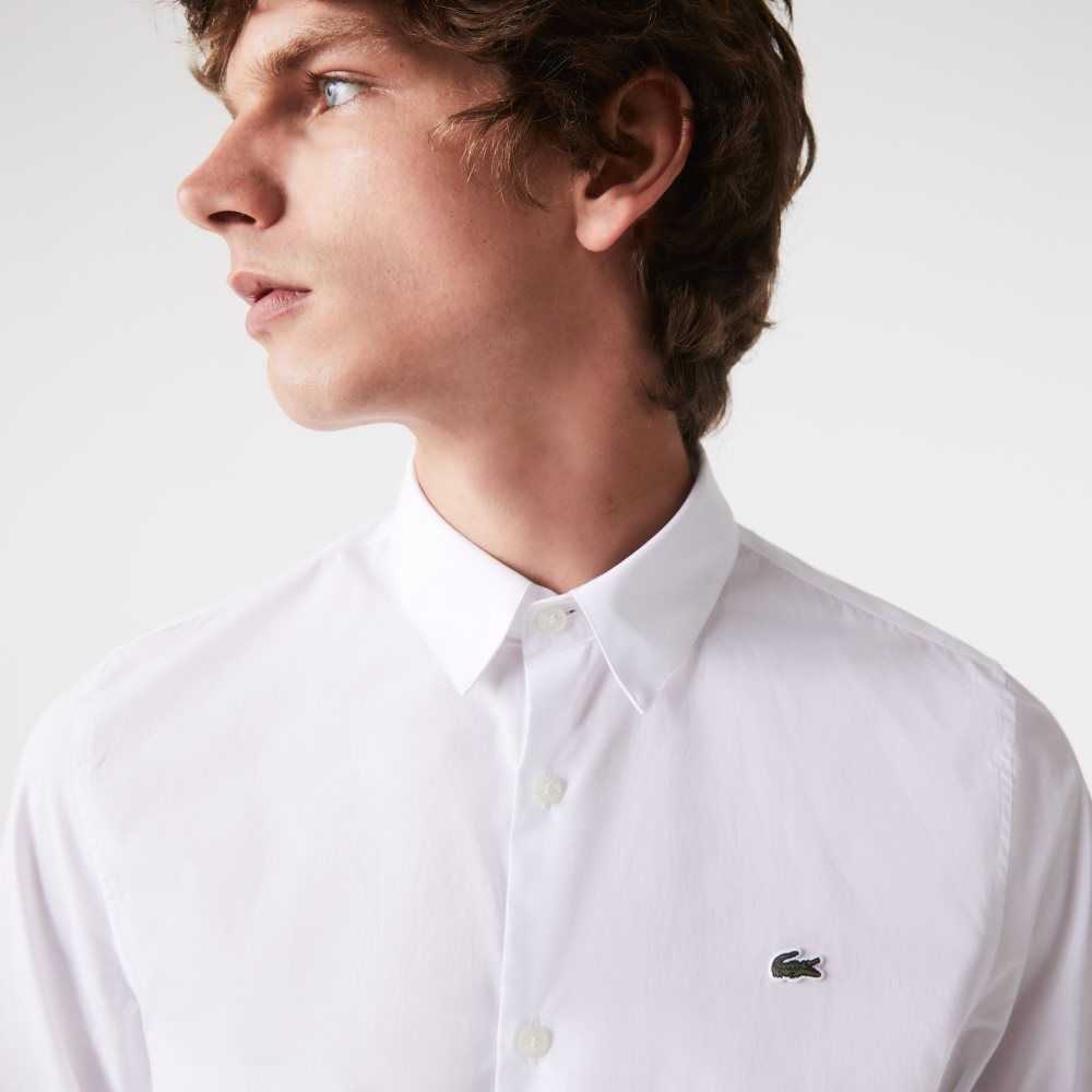 Lacoste Slim Fit Stretch Cotton Poplin Shirt White | SAR-356021