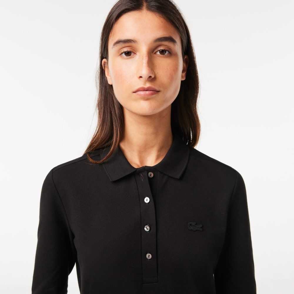 Lacoste Slim Fit Stretch Pique Polo Black | QSB-306812