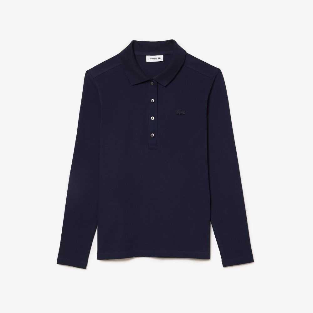 Lacoste Slim Fit Stretch Pique Polo Navy Blue | XDU-054786