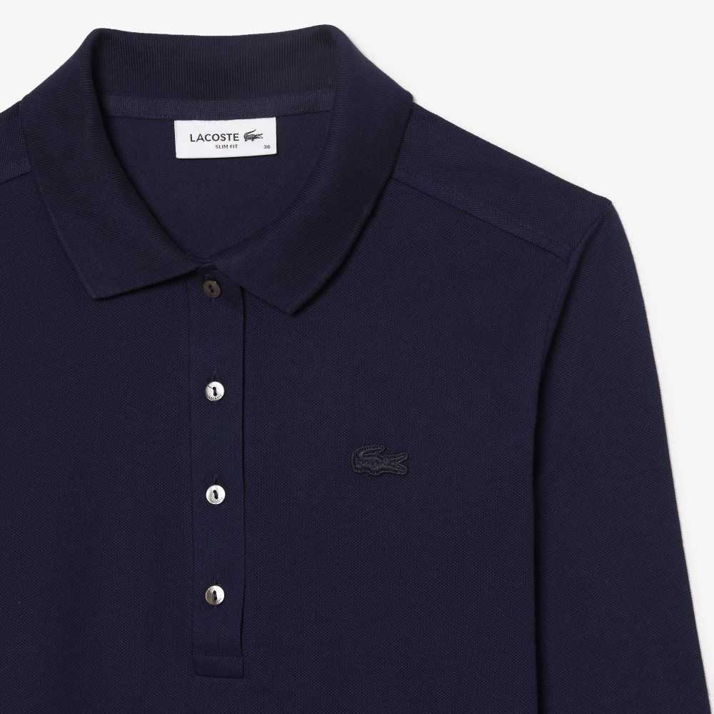 Lacoste Slim Fit Stretch Pique Polo Navy Blue | XDU-054786