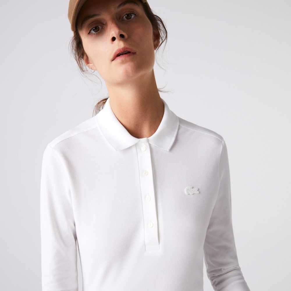 Lacoste Slim Fit Stretch Pique Polo White | HWI-859017