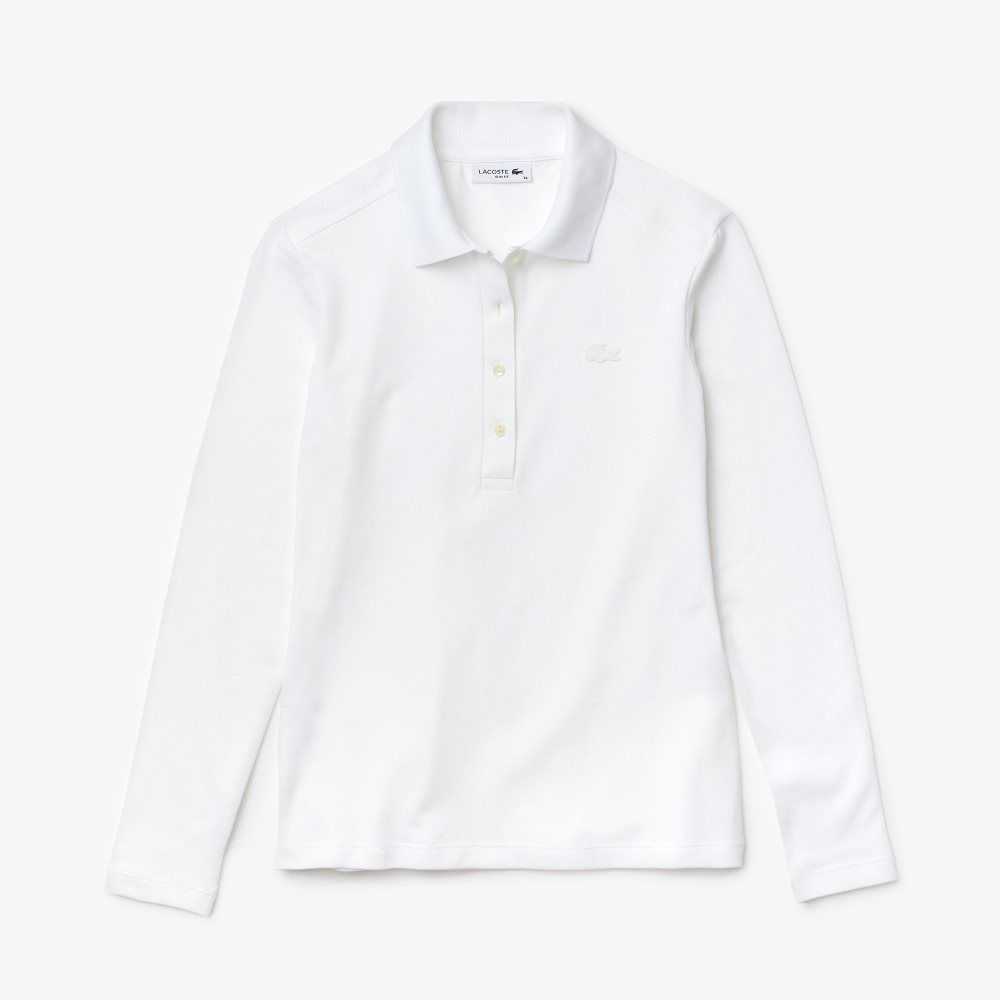 Lacoste Slim Fit Stretch Pique Polo White | HWI-859017