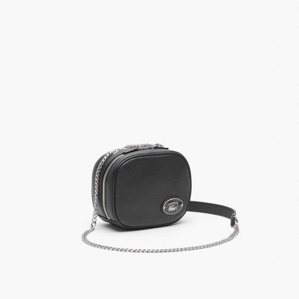 Lacoste Small Grained Leather Crossover Bag Black | FZU-593214