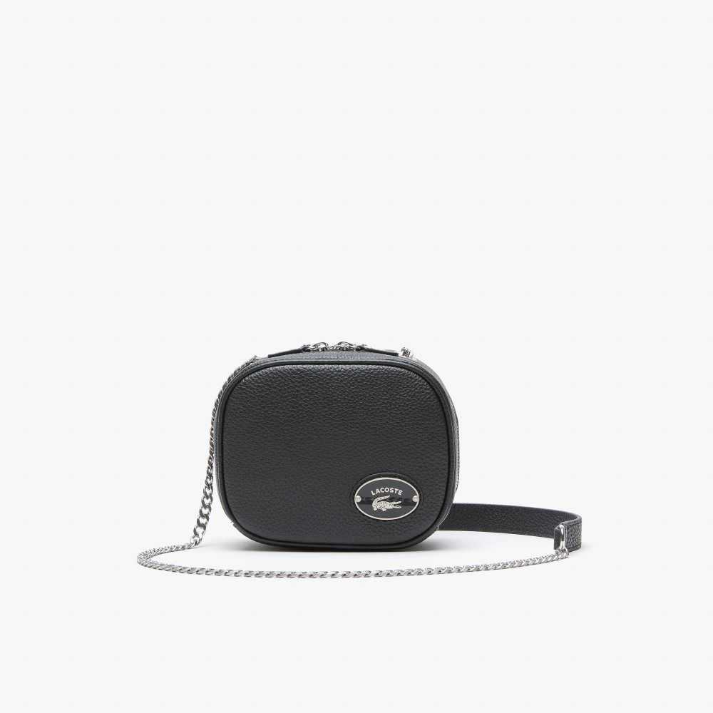 Lacoste Small Grained Leather Crossover Bag Black | FZU-593214