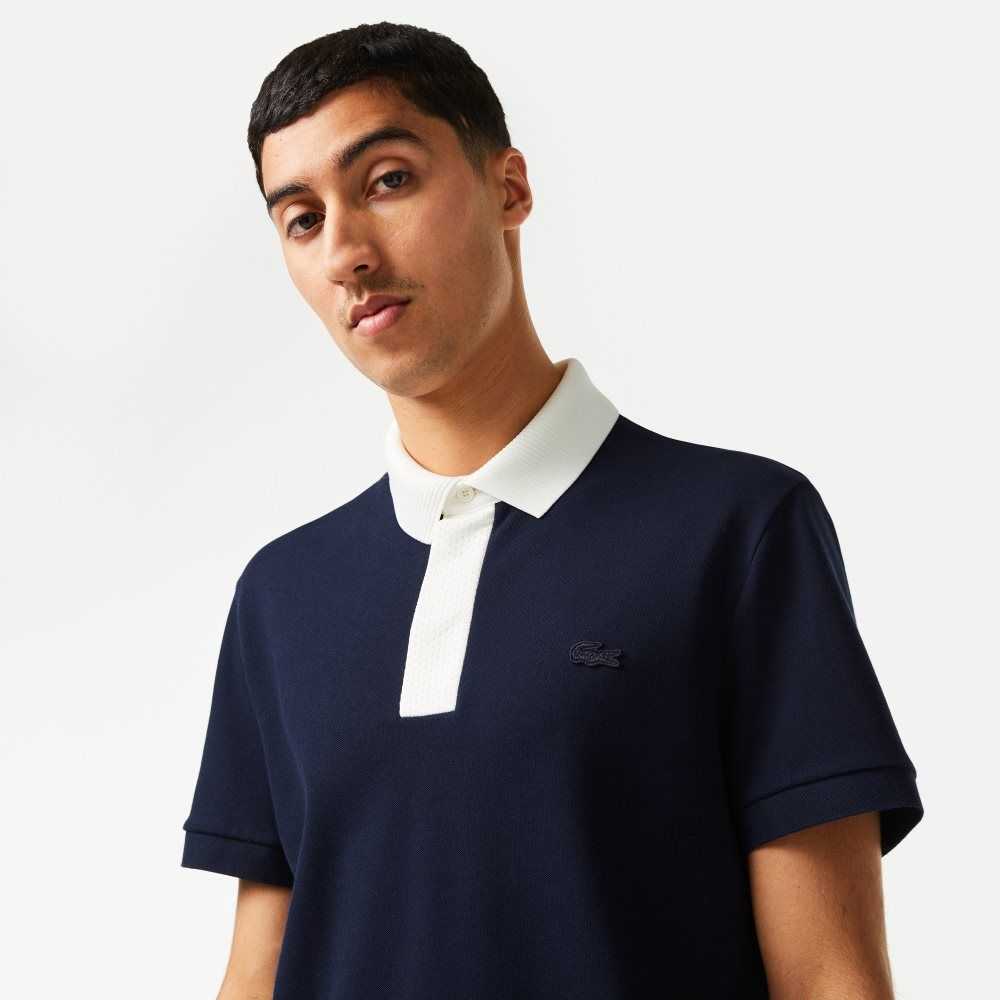 Lacoste Smart Paris Polo with cotton Petit Pique Navy Blue / White | XFI-439627