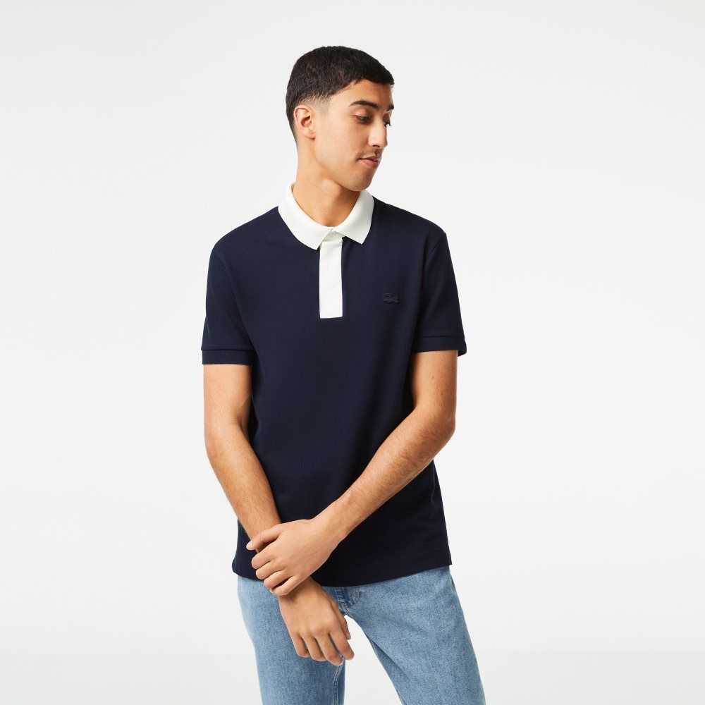 Lacoste Smart Paris Polo with cotton Petit Pique Navy Blue / White | XFI-439627