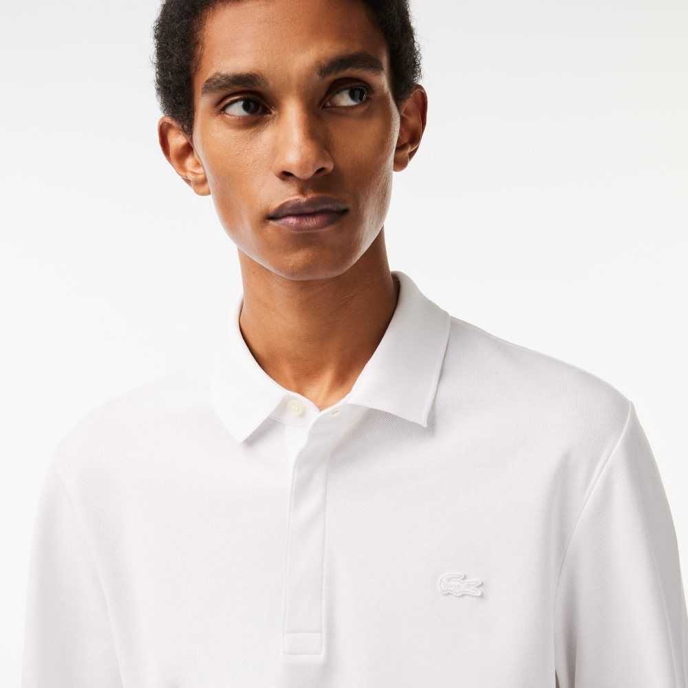 Lacoste Smart Paris long sleeve stretch cotton Polo White | CWM-610857