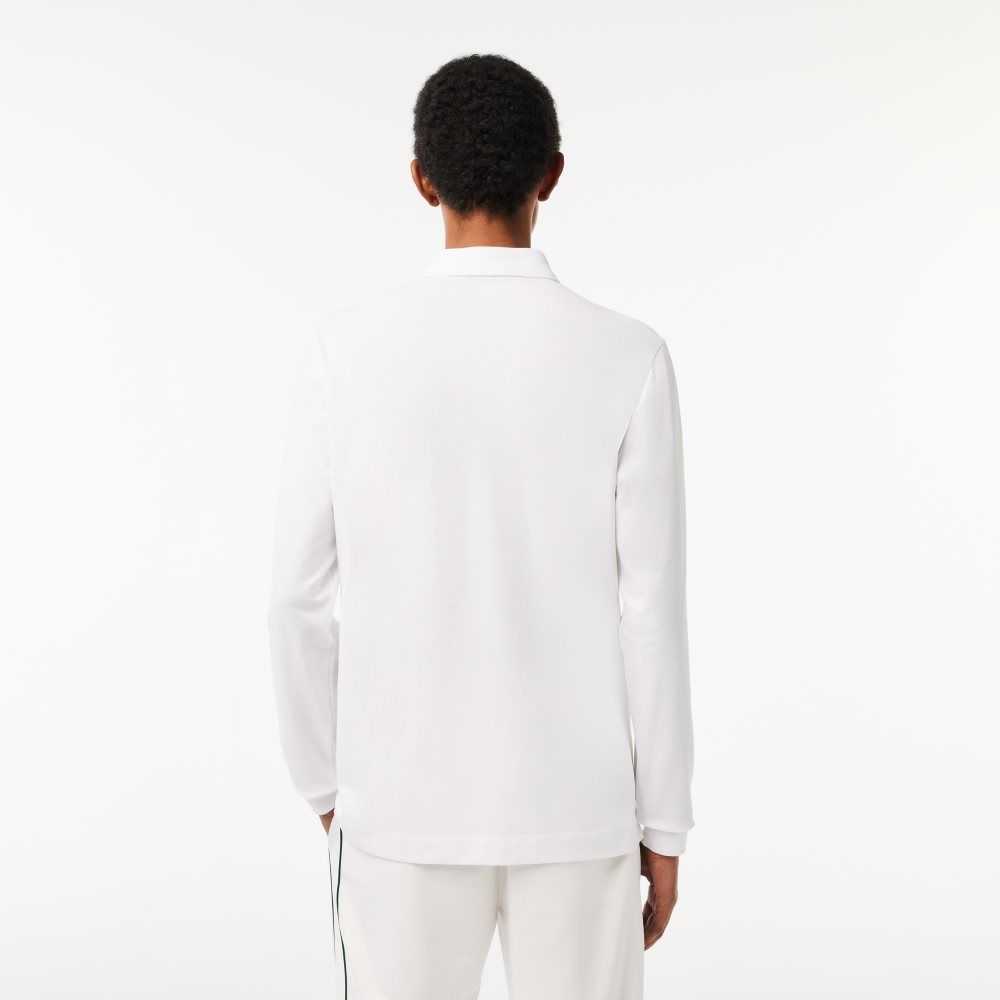 Lacoste Smart Paris long sleeve stretch cotton Polo White | CWM-610857