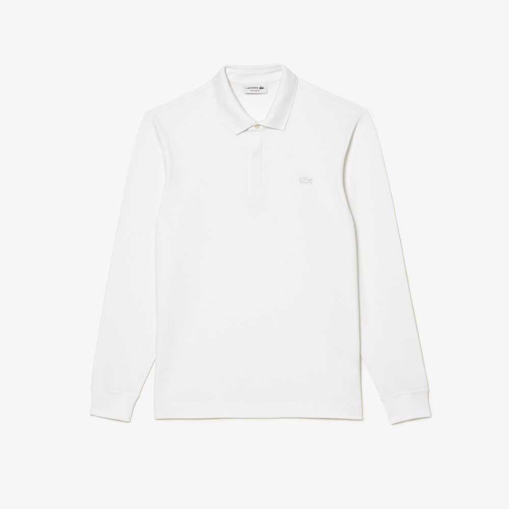 Lacoste Smart Paris long sleeve stretch cotton Polo White | CWM-610857