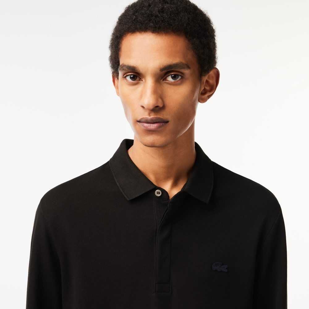 Lacoste Smart Paris long sleeve stretch cotton Polo Black | IPD-801465