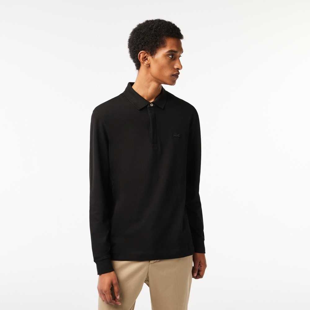 Lacoste Smart Paris long sleeve stretch cotton Polo Black | IPD-801465